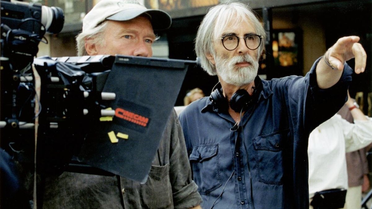 Produktionsfoto von Michael Haneke mit Jürgen Jürges bei Dreharbeiten zu "Code inconnu" (Sammlung Michael Haneke): Produktionsfoto von Michael Haneke mit Jürgen Jürges bei Dreharbeiten zu "Code inconnu" (Sammlung Michael Haneke)
