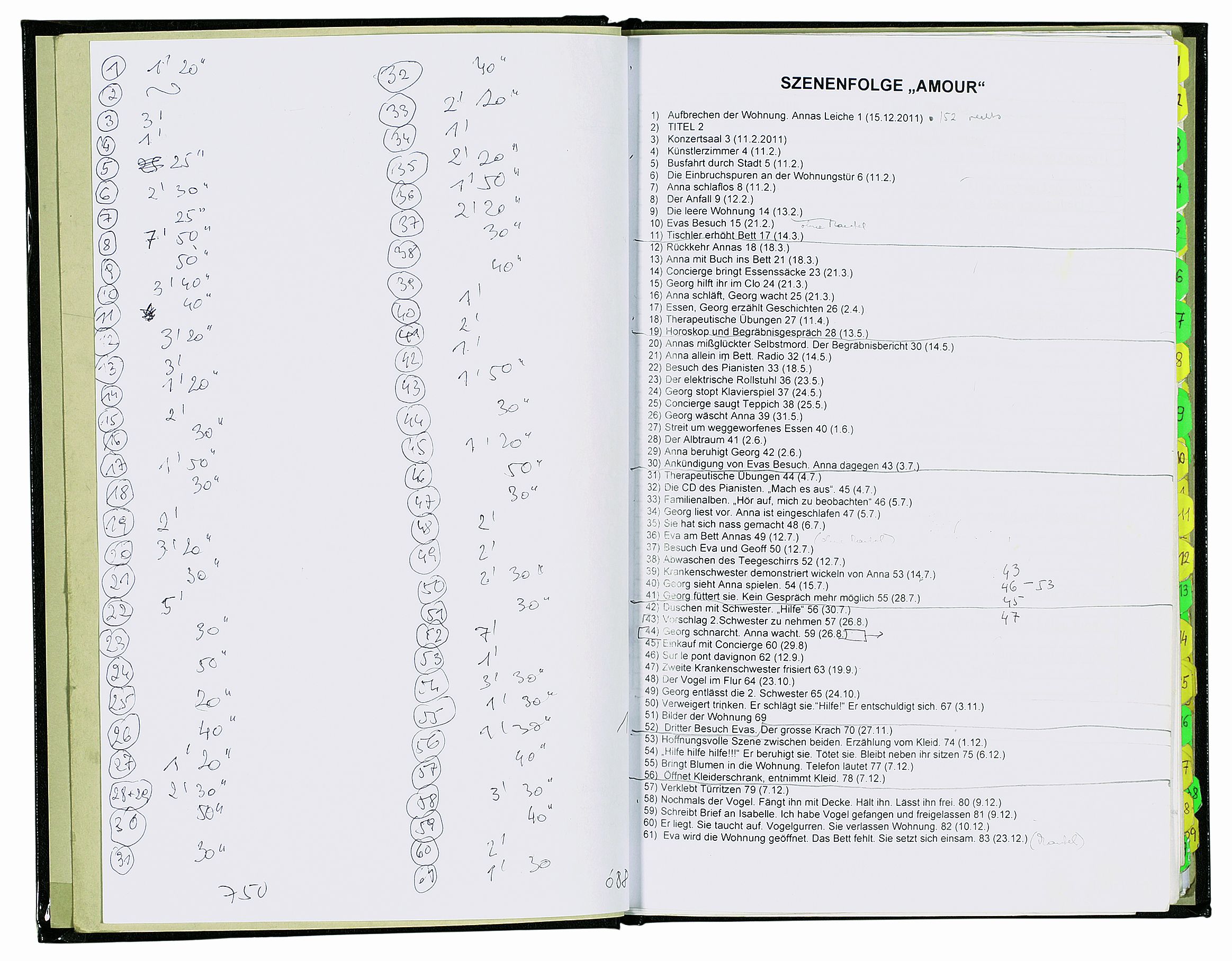 Michael Haneke, Regiedrehbuch, 2011, zu seinem Film Amour (2012) [Doppelseite]