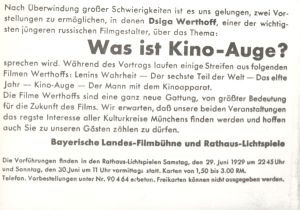 Bayrische Landes-Filmbühne und Rathaus-Lichtspiele: Was ist Kino-Auge?