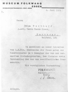 Brief von Museum Folkwang Essen an Dziga Vertov