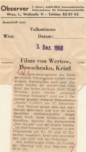 Filme von Wertow, Dowschenko, Kristl