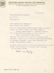 Brief vom Deutschen Institut für Film und Fernsehen an Peter Konlechner und Peter Kubelka