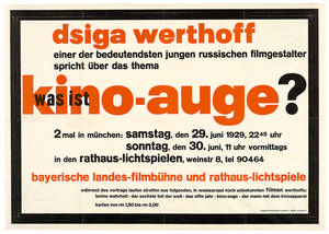 Originalplakat zu dem Vortrag von Dziga Vertov "Was ist Kino-Auge?"