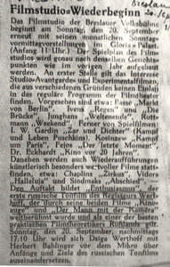 Filmstudio-Wiederbeginn