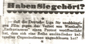 Notiz über das Verbot von "Ėntuziazm"