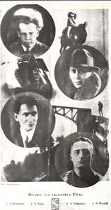 Fotomontage mit Eisenstein, Turin, Pudovkin und Vertov
