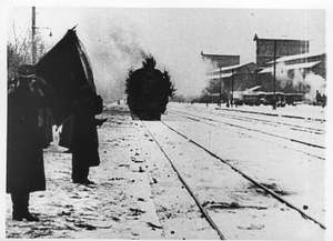 Zug kommt in Bahnhof